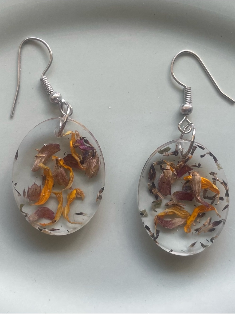 Handmade Clear Resin Earrings with multi-colored Dried Flowers-No Offers